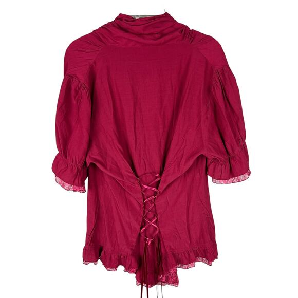 Scarlet Darkness Victorian Pleated Shirt Lace Up Work Blouse Plus Size XXL - Picture 4 of 6